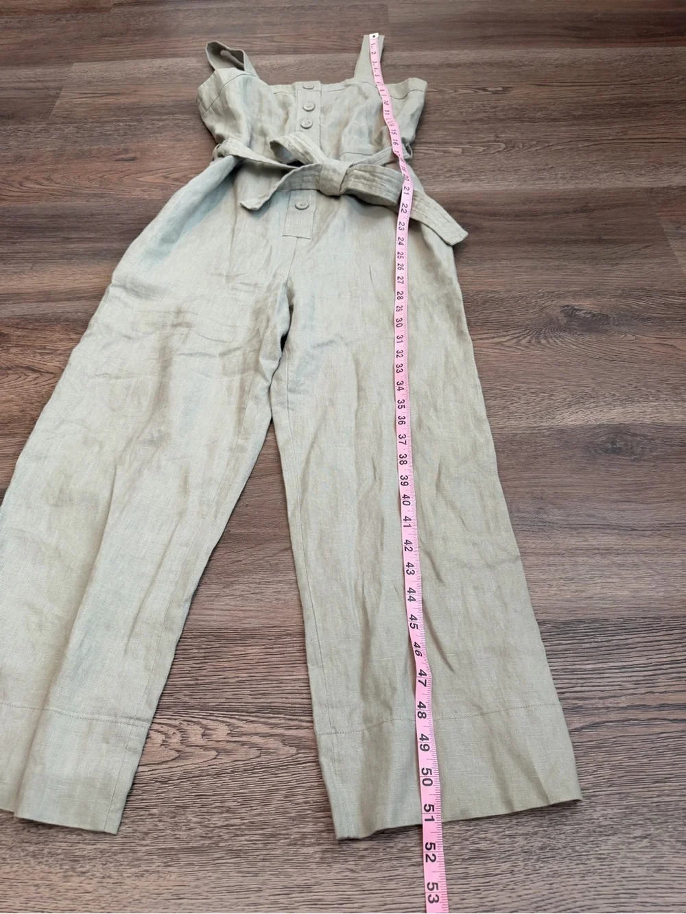 Everlane The Linen Picnic Jumpsuit Seagrass Sage Green Tie Waist Casual Size 2